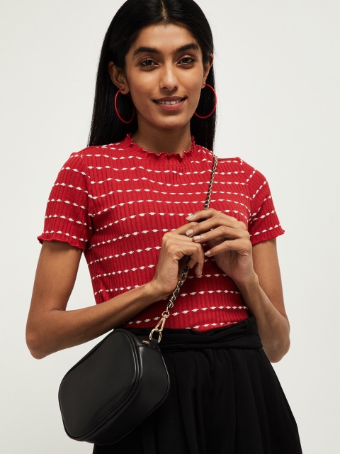 

max Women Red Striped Fitted Top