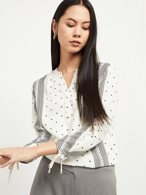 

max Women White Printed Shirt Style Top