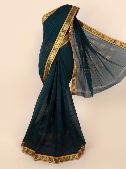 

Pothys Teal Checked Pure Cotton Saree