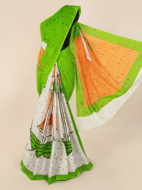 

Pothys Lime Green & White Pure Cotton Printed Saree
