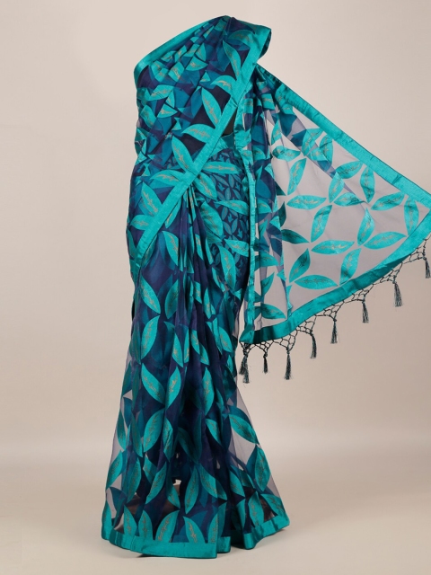 

Pothys Turquoise Blue Printed Jute Silk Saree
