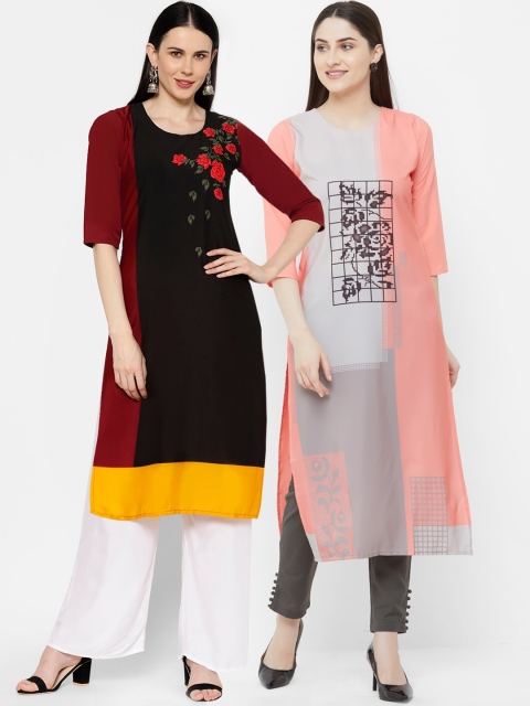 

7Threads Women Multicoloured Colourblocked Straight Kurta Set of 2, Multi