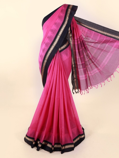 

Pothys Pink & Black Pure Cotton Solid Saree