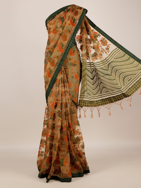 

Pothys Brown Printed Jute Silk Saree