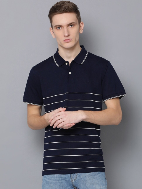 

GANT Men Navy Blue & White Striped Polo Collar T-shirt