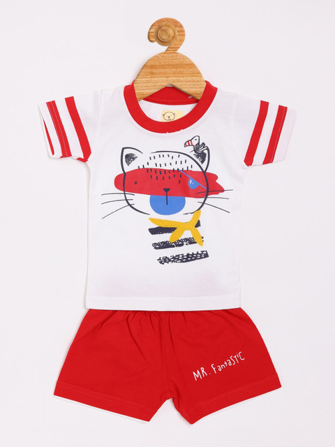 

Olio Kids Boys Red & White Printed T-shirt with Shorts