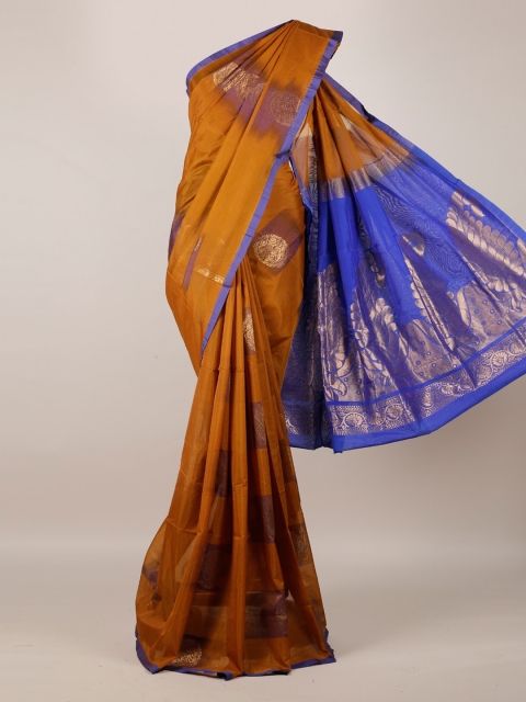 

Pothys Mustard & Gold-Toned Silk Cotton Woven Design Saree