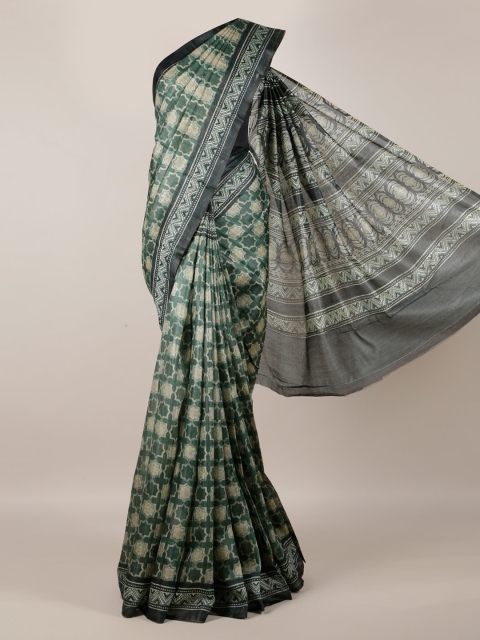 

Pothys Green Printed Jute Silk Saree