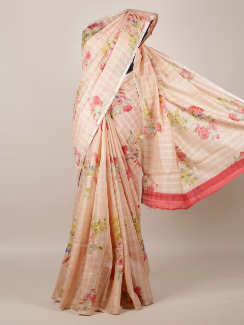 

Pothys Peach-Coloured Printed Linen Blend Saree