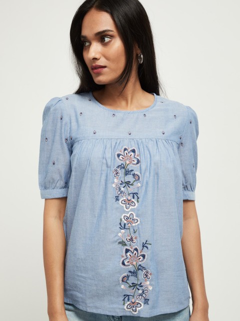 

max Women Blue Printed Top