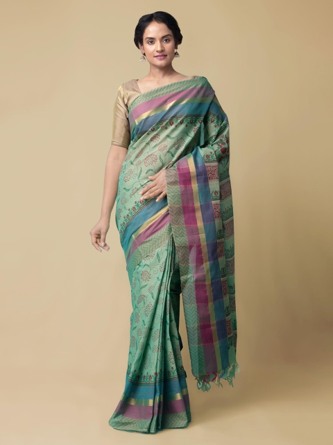 

Unnati Silks Green Pure Cotton Printed Mangalagiri Saree