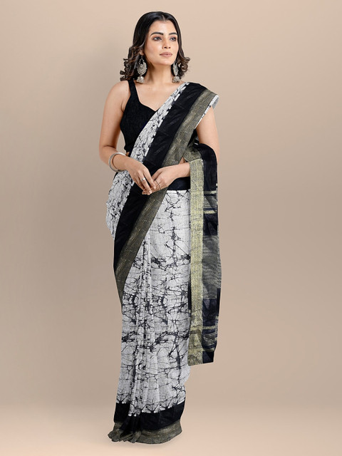 

BharatSthali Black Pure Linen Printed Narayan Peth Saree