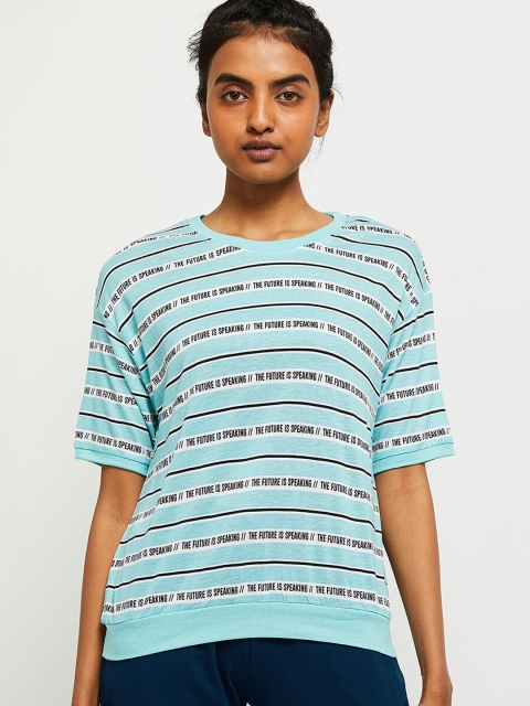 

max Women Sea Green Printed Round Neck T-shirt