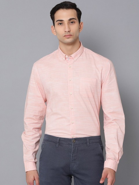 

LINDBERGH Men Peach-Coloured Regular Fit Self Design Casual Shirt
