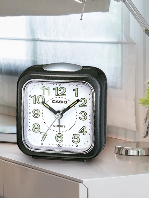 

CASIO Black & White Square Solid Analogue Table Clock