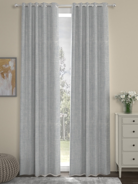

ROSARA HOME Grey Set of 2 Solid Long Door Curtains