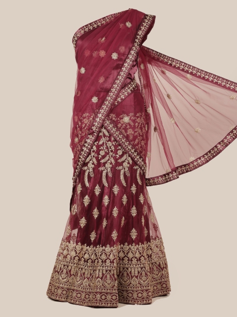 

Pothys Maroon Embroidered Net Half Saree
