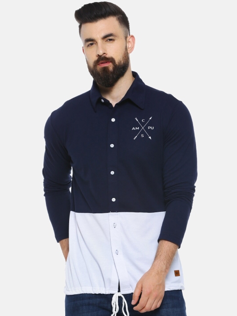 

Campus Sutra Men Navy Blue & Off-White Regular Fit Colourblocked Casual Shirt