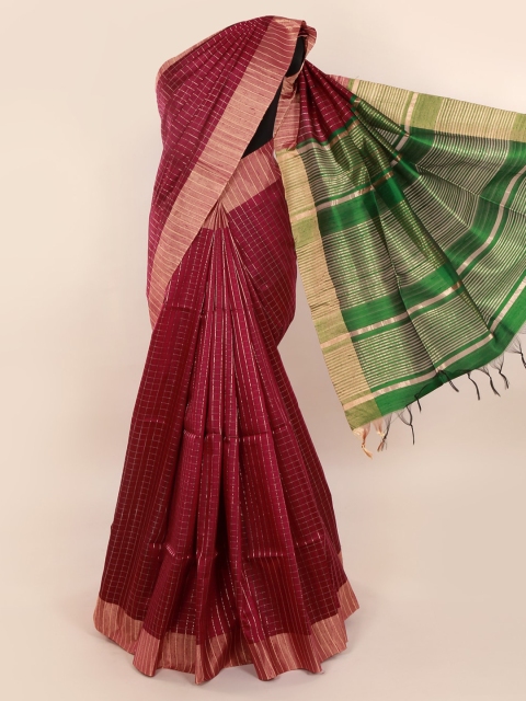 

Pothys Magenta Checked Jute Silk Saree