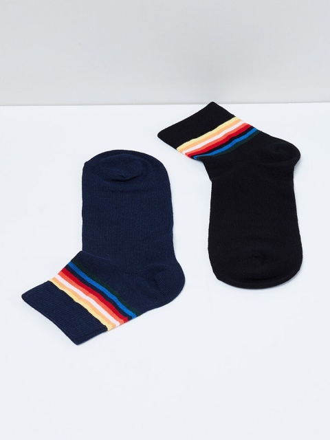 

max Boys Pack Of 2 Striped Ankle-Length Socks, Navy blue