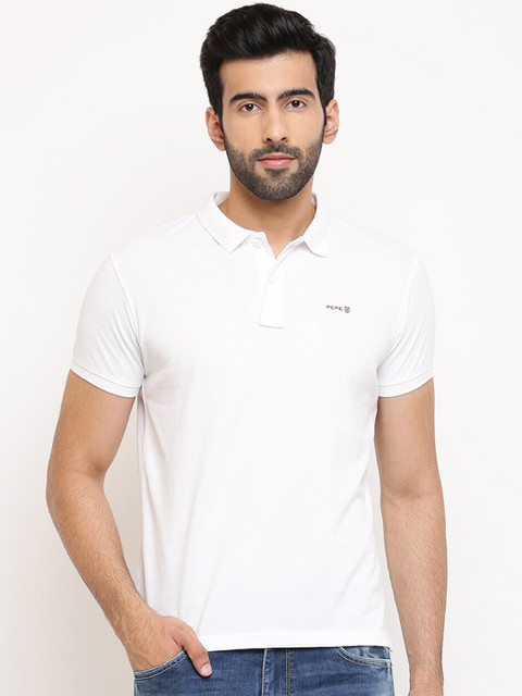 

Pepe Jeans Men White Solid Polo Collar T-shirt