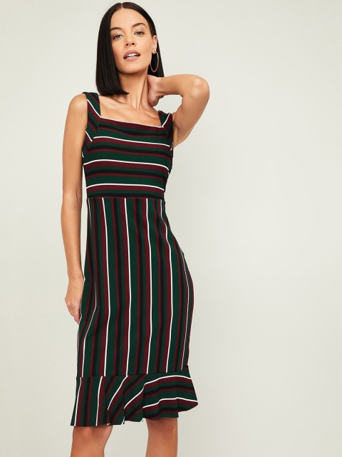 

CODE by Lifestyle Women Green & Red Striped Sheath Dress