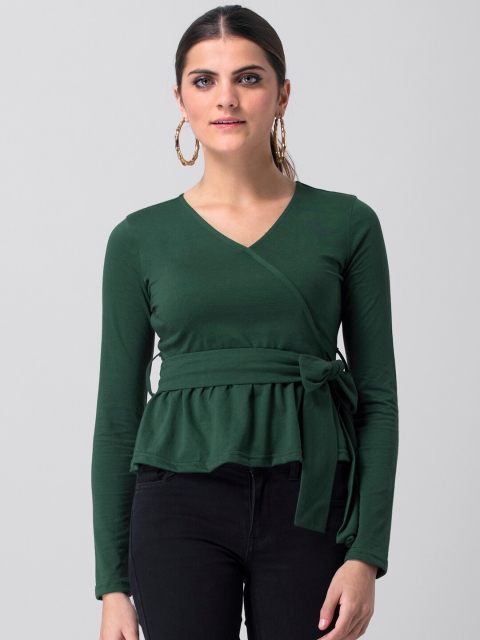 

FabAlley Green Solid Wrap Top