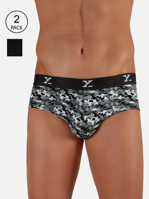 

XYXX Men Pack Of 2 IntelliSoft Antimicrobial Shuffle Basic Briefs XYBRF2PCKN185_, Black