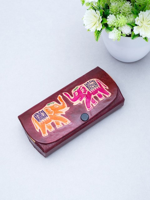 

Golden Peacock Burgundy & Orange Leather Hand-Painted Protective Sunglasses Case
