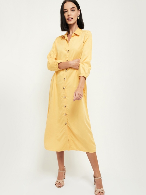 

max Women Yellow Solid Shirt Dress