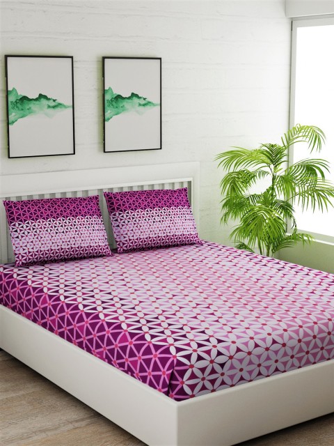 

Salona Bichona Purple & White Abstract 144 TC Cotton 1 Queen Bedsheet with 2 Pillow Covers