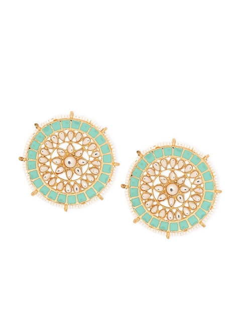 

Mahi Green & White Gold-Plated Meenakari Kundan Circular Drop Earrings