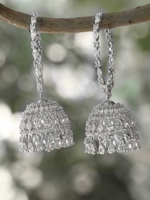 

Adwitiya Collection Silver-Toned Contemporary Jhumkas