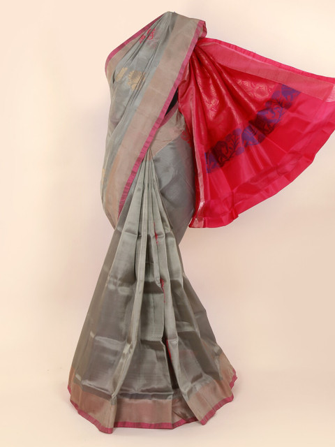 

Pothys Grey & Red Pure Silk Woven Design Saree