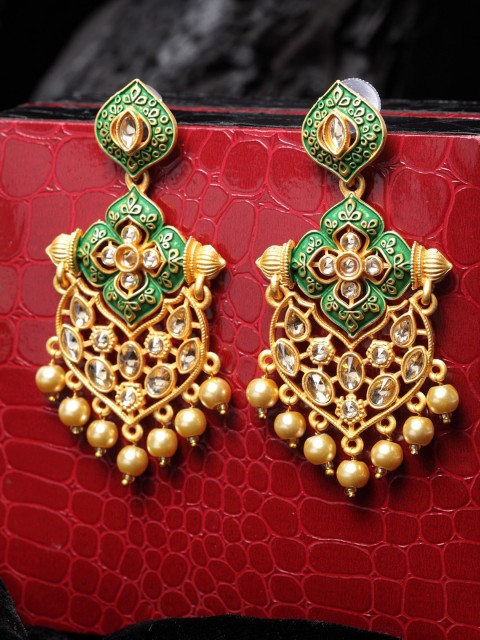 

PANASH Gold-Toned & Green Contemporary Drop Earrings