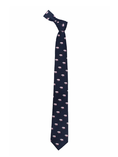 

The Tie Hub Men Navy Blue & White Woven Design Pure Silk Broad Tie