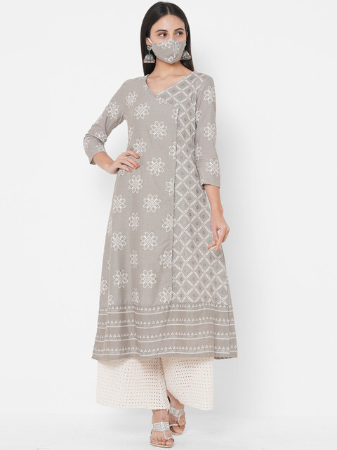 

FASHOR Women Grey Yoke Design A-Line Kurta