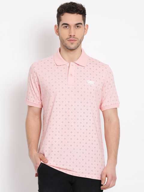

COBB Men Peach-Coloured & Black Printed Polo Collar T-shirt