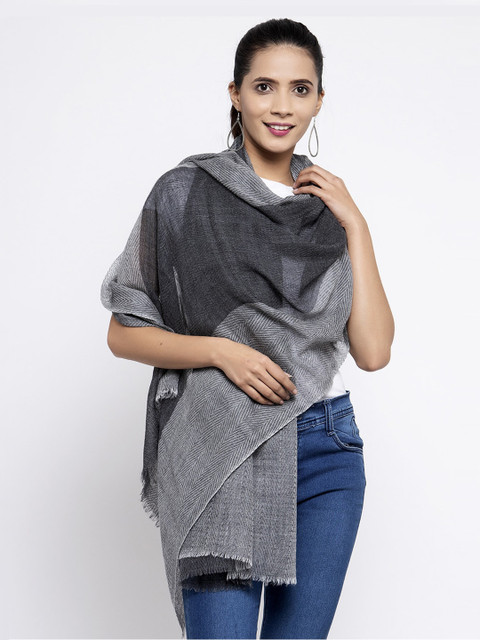 

Calvadoss Women Grey & Black Striped Sustainable Woolen Long-Fit Muffler