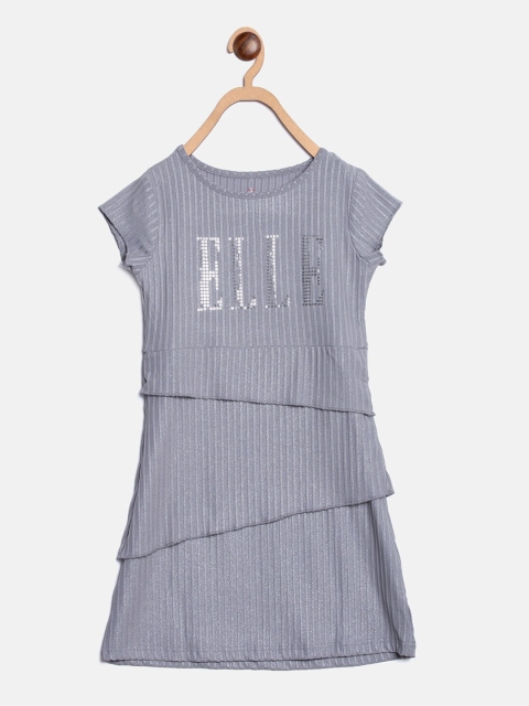 

ELLE Girls Grey Striped A-Line Dress