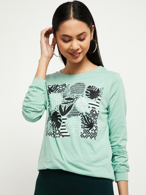 

max Women Green & Black Printed Sweatshirt