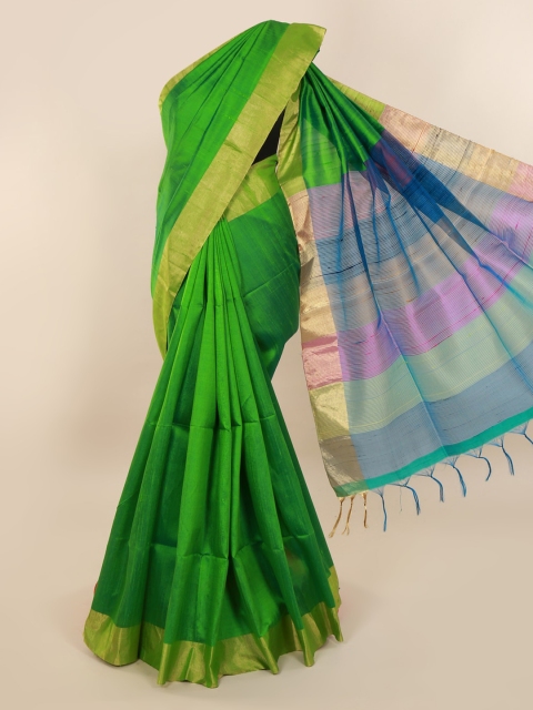 

Pothys Green Solid Jute Silk Saree