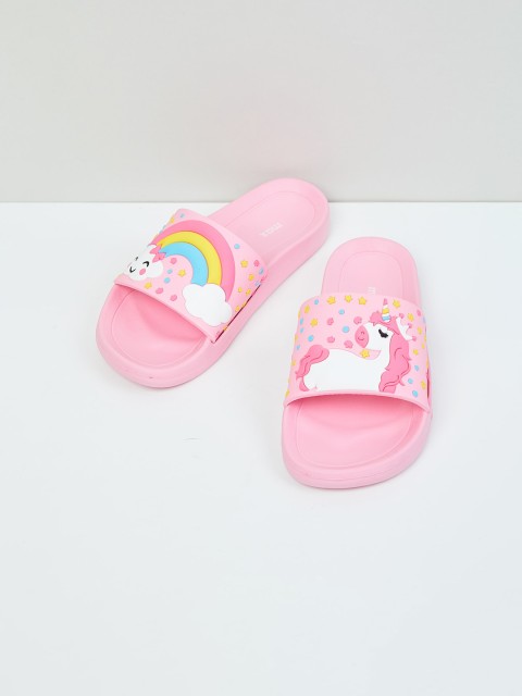 

max Girls Pink & White Printed Sliders