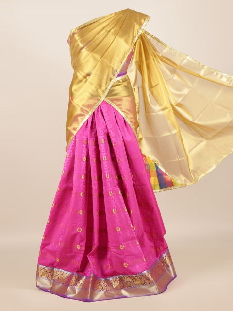 

Pothys Gold-Toned Woven Design Tissue Half Saree