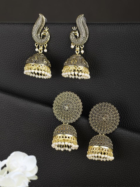 

Priyaasi Set Of 2 Gold-Toned & Off-White Dome Shaped Jhumkas