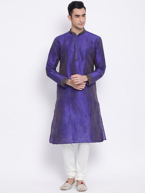 

Sanwara Men Blue & White Woven Design Kurta with Pyjamas