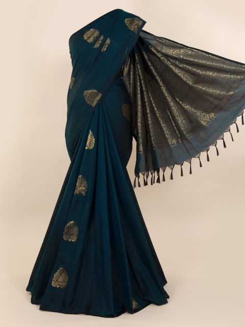 

Pothys Green & Gold-Toned Silk Cotton Woven Design Saree