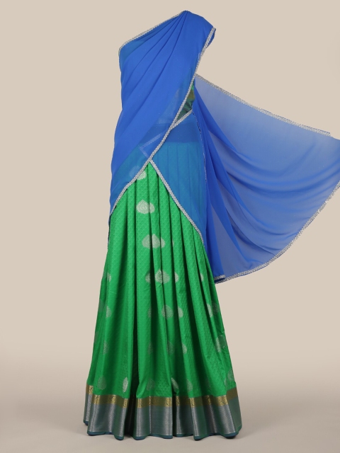 

Pothys Blue & Green Poly Chiffon Woven Design Lehenga Half Saree