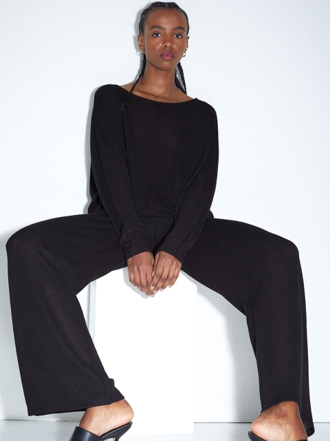 

H&M Women Black Solid Dolman-Sleeved Sustainable Top