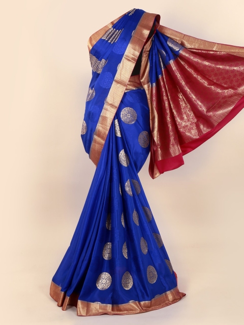 

Pothys Blue & Gold-Toned Pure Silk Woven Design Mysore Silk Saree